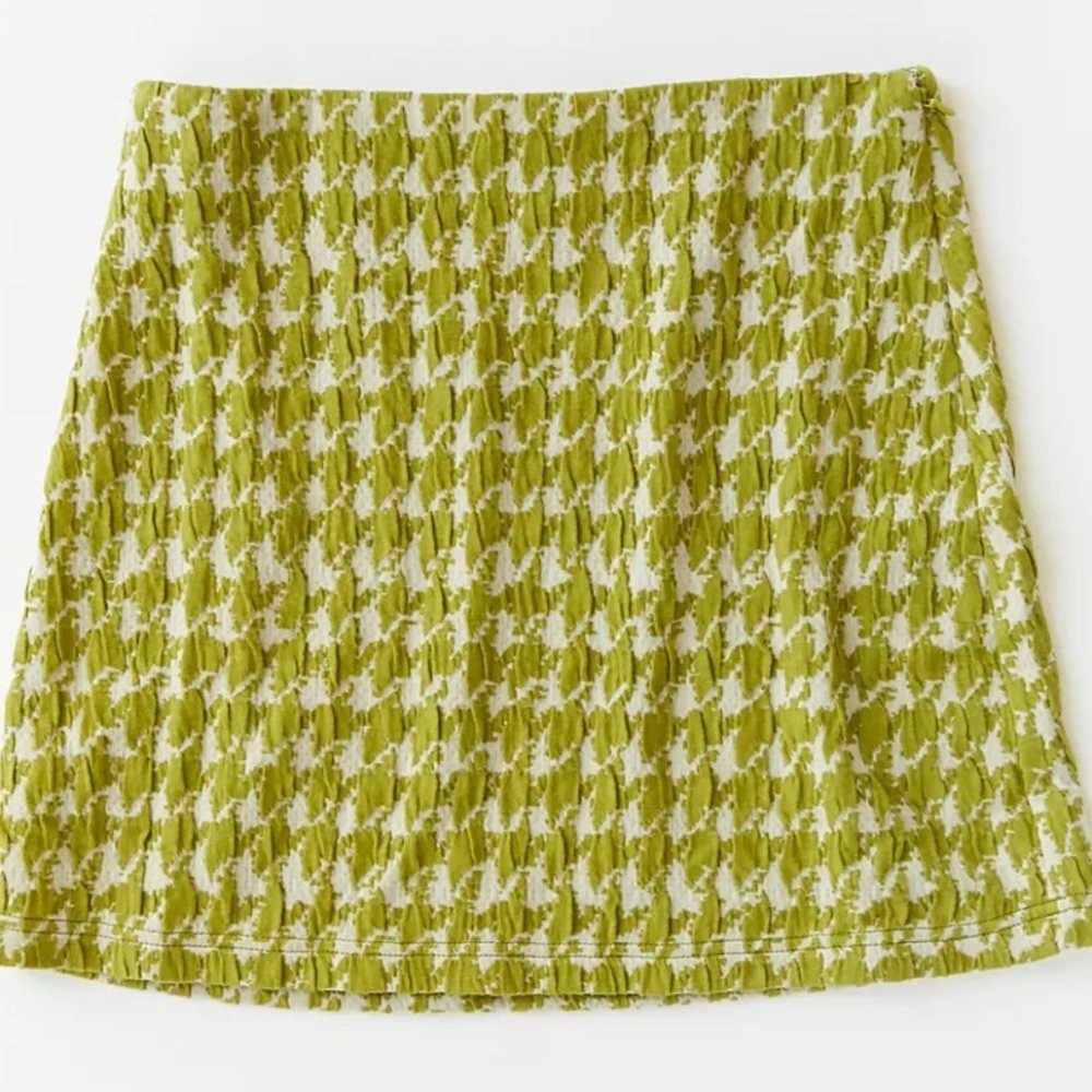 UO cotton poly skirt lime houndstooth